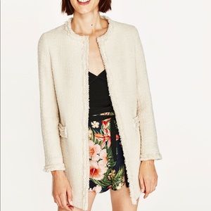 Zara Frayed Frock Coat Textured Weave Tweed M